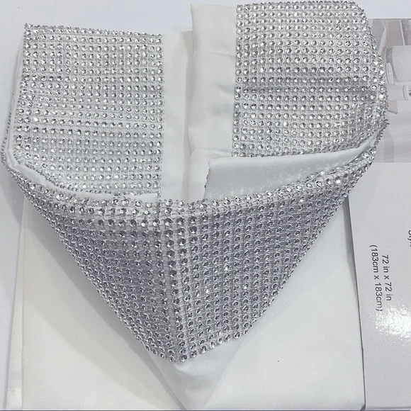 White Diamonds Shower Curtain Fabric Sparkling Rhinestones 72” x 72” White - Picture 5 of 14